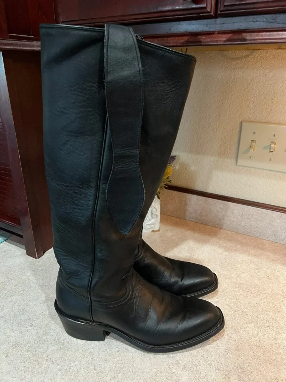 Tony Lama Dominion Old West Shooter Boots Men’s 8D Black Leather 17” Stovepipe
